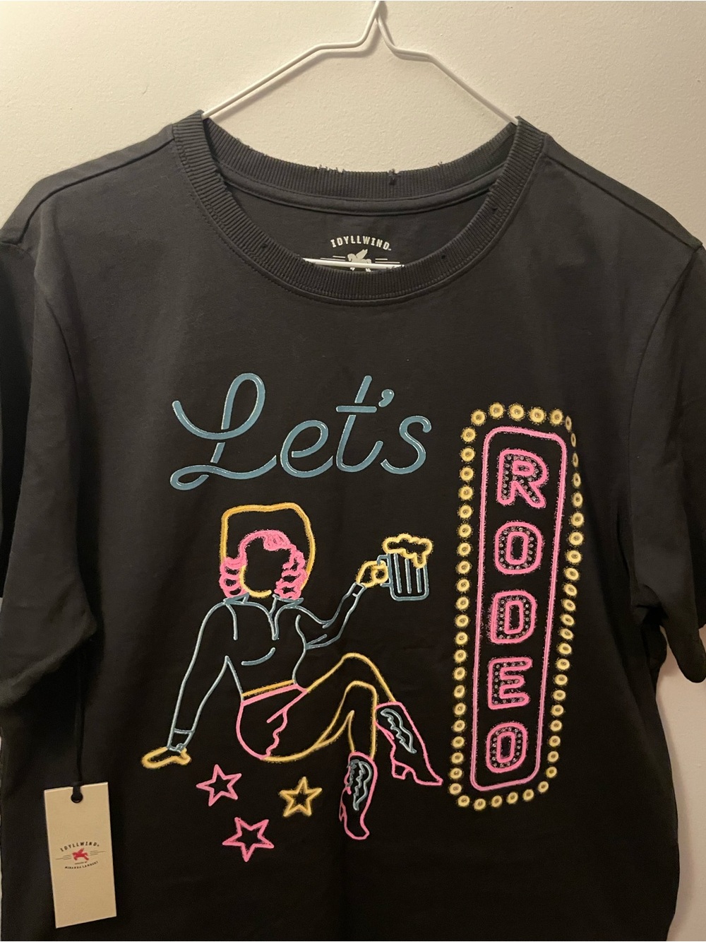 Idyllwind Black Graphic Tee with Neon Pink & Blue Accents